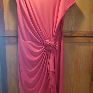 Jones New York Pink Draped Midi Dress with Rosette Detail